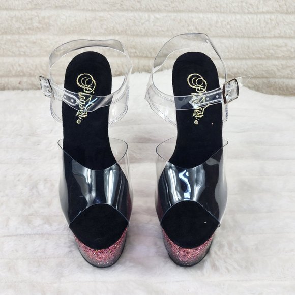 Adore 708SS Pink Hologram Glitter Ombre Platform Ankle Strap Platform 7" Heels - Picture 7 of 12